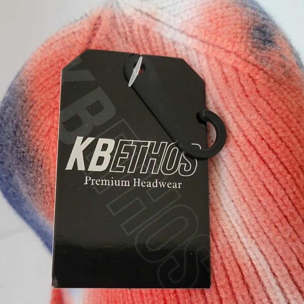 KB Ethos Beanie Hat NWT Stocking Cap Fisherman Warm Blue Orange White Tie Dyed